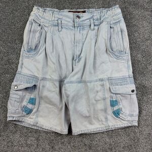 Vintage Bugle Boy Denim Cargo Shorts Mens 32 Blue Light Wash Baggy Skater Grunge